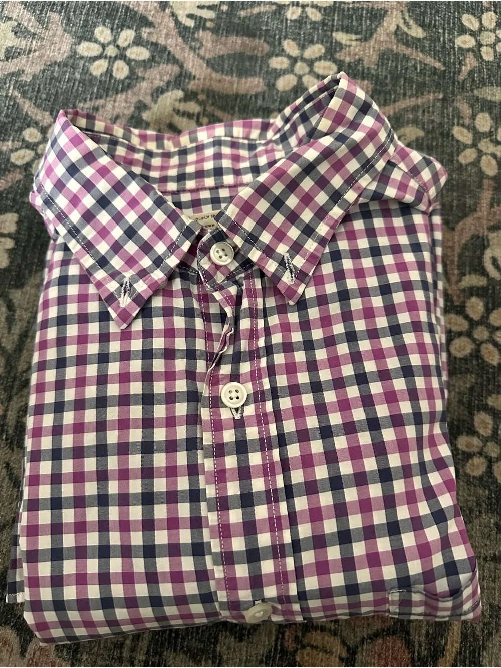 Men’s Purple and Navy Gingham Button-Up Shirt